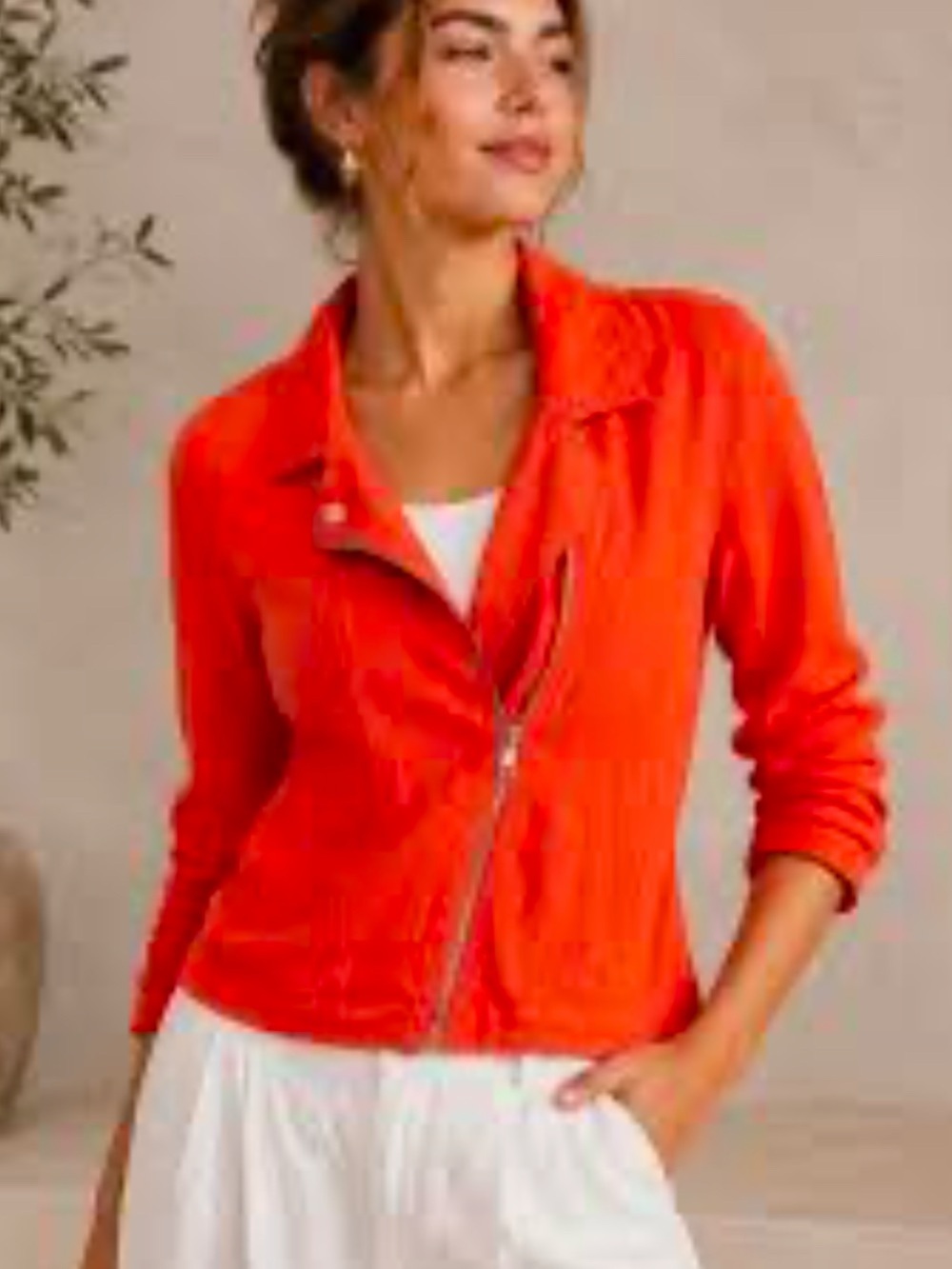Cynthia Rowley Bright Orange Asymmetrical Zip Leather Jacket